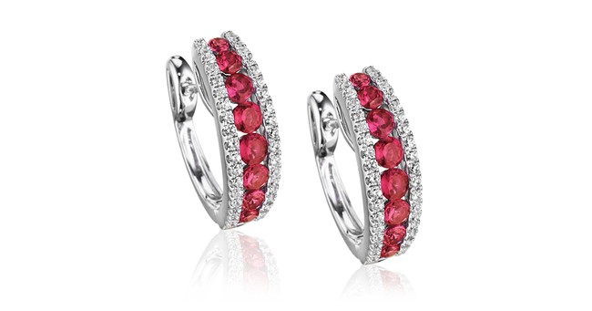 Ruby and Diamond Huggies Earrings