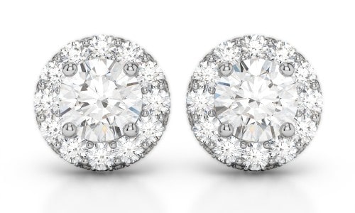 Pair of stud earrings presenting a diamond halo, made by Amden