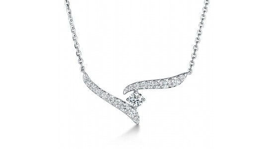 a white gold asymmetrical diamond pendant necklace by Hearts On Fire