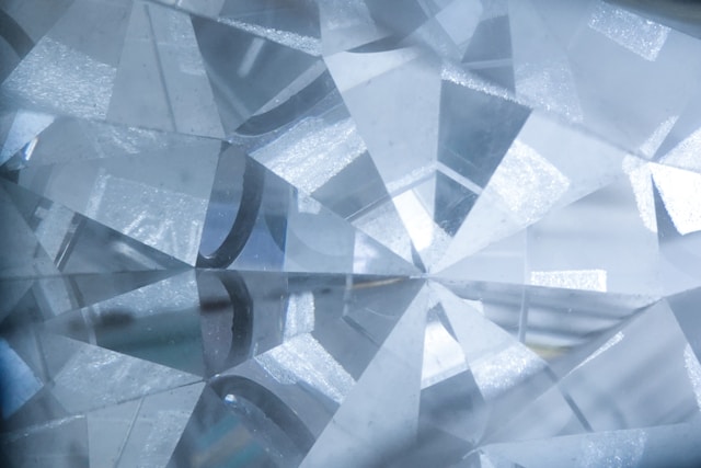A close-up of a diamond’s facets.