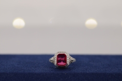 White Gold Filigree Ring with Synthetic Pink Stone