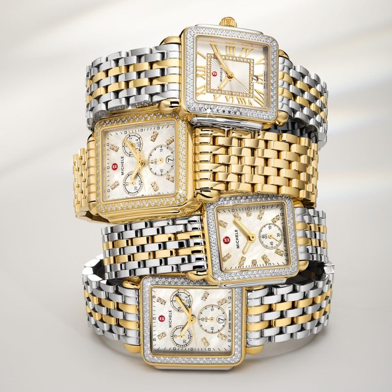 Michele deco two tone diamond watch best sale